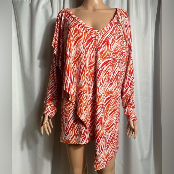 Anne Klein Women’s Animal Print Long Sleeve Blouse Pullover Orange Size XL - Picture 9 of 11